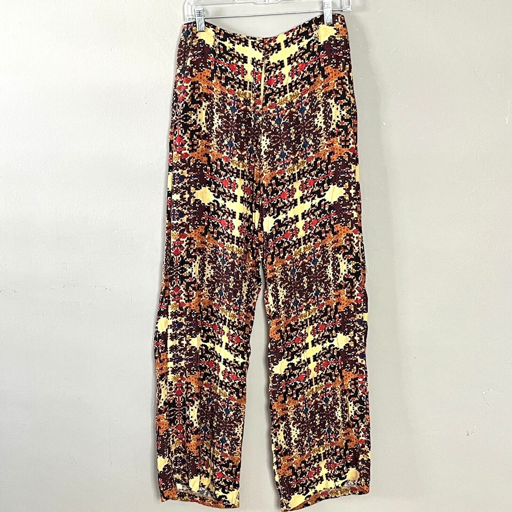 Desigual Wide-Leg Pixel Printed Pant‎ Trouser Viscose XS Light Office Indie Boho